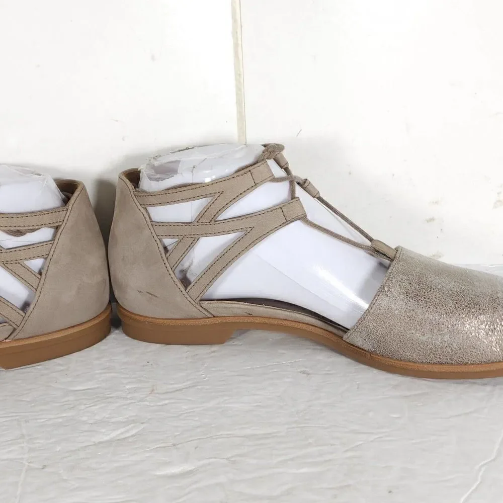 Paul Green Women's Morea US 8,5 Uk 6 Leather Metallic Taupe Lace-Up Sandals